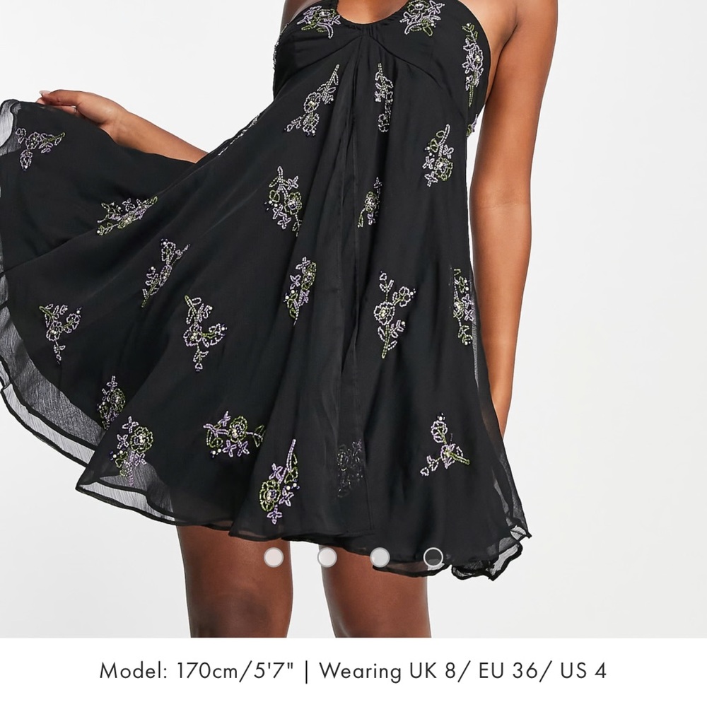 ASOS Black Strapless Dress with Floral Embroidery